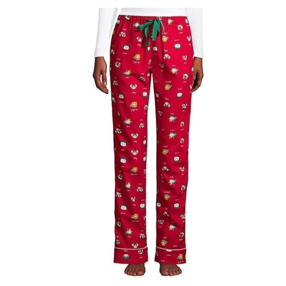 Lands' End XL 18 Red Christmas Cats 100% Cotton Flannel Holiday Pajama Pants